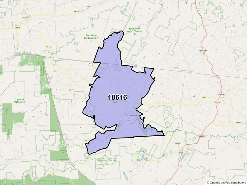Map of ZIP Code 18616 — Forksville, PA