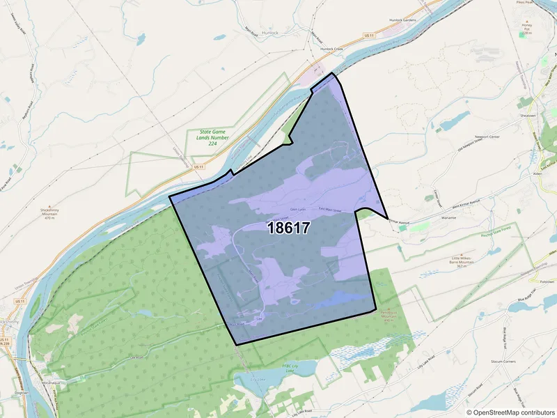 Map of ZIP Code 18617 — Glen Lyon, PA