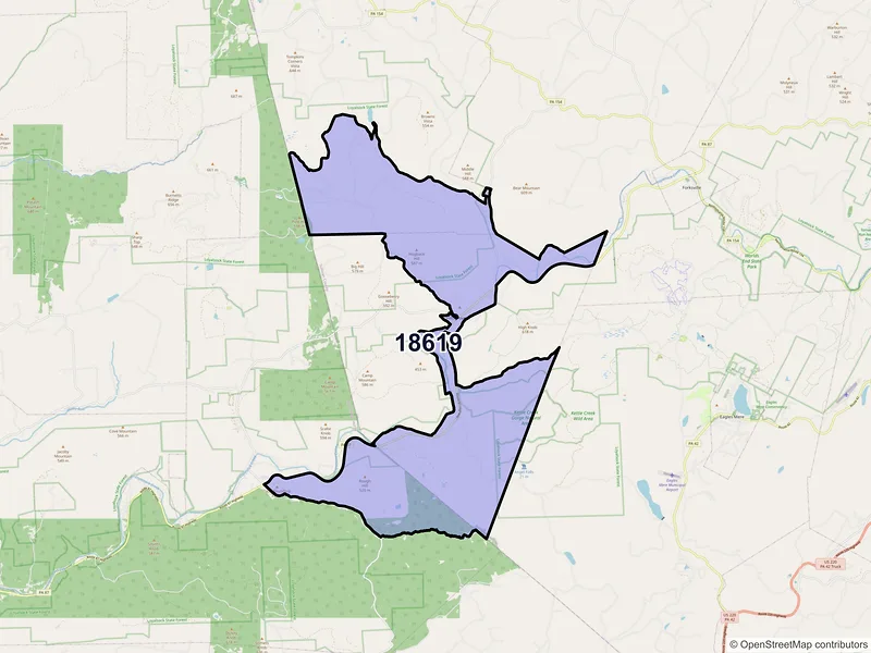 Map of ZIP Code 18619 — Hillsgrove, PA