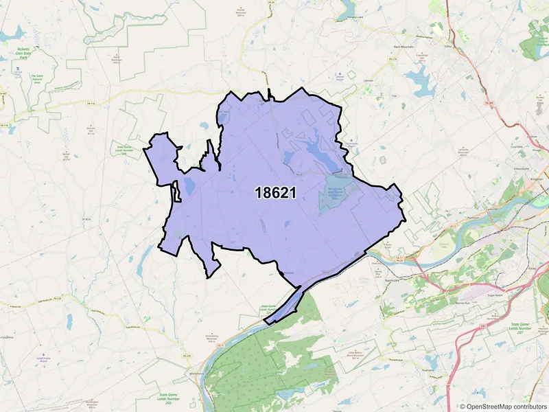 Map of ZIP Code 18621 — Hunlock Creek, PA