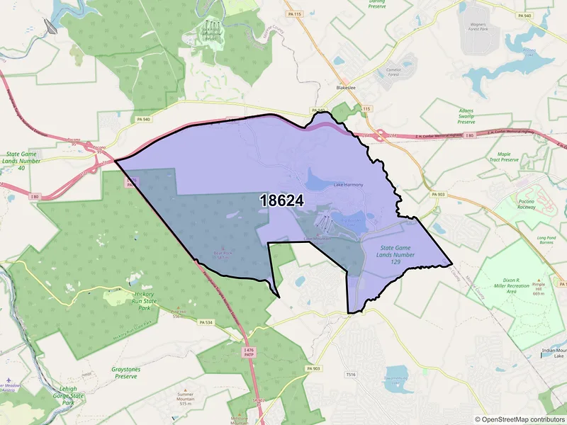 Map of Lake Harmony, Pennsylvania and ZIP codes