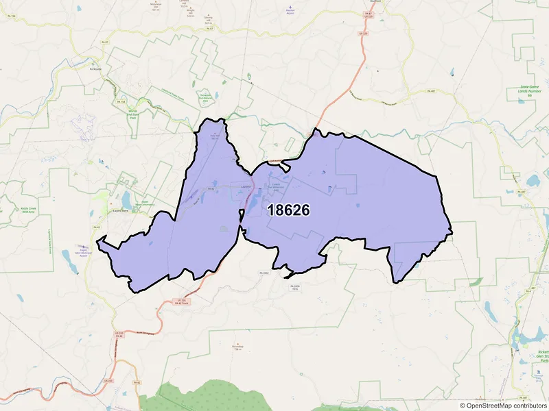 Map of Laporte, Pennsylvania and ZIP codes