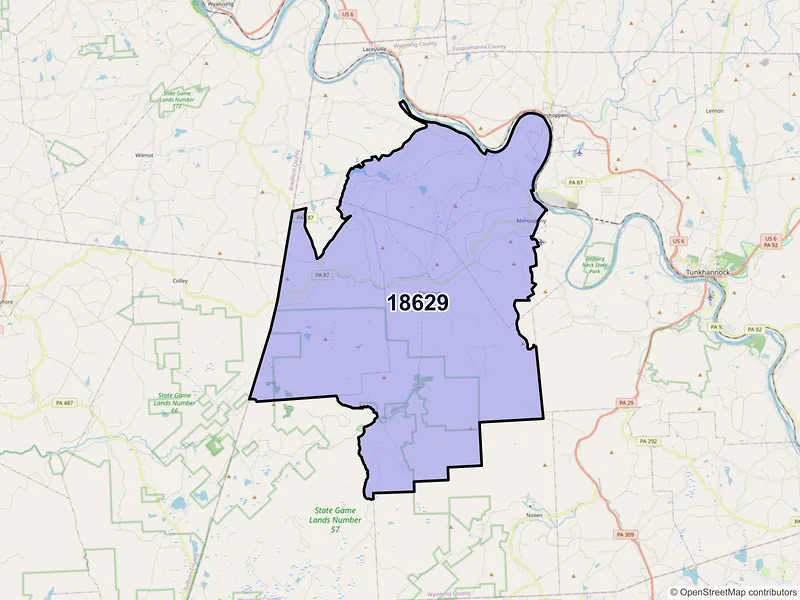 Map of ZIP Code 18629 — Mehoopany, PA