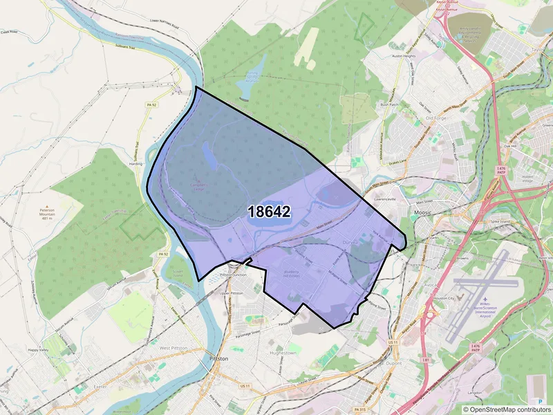 Map of ZIP Code 18642 — Duryea, PA