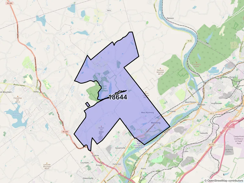 Map of Wyoming, Pennsylvania and ZIP codes