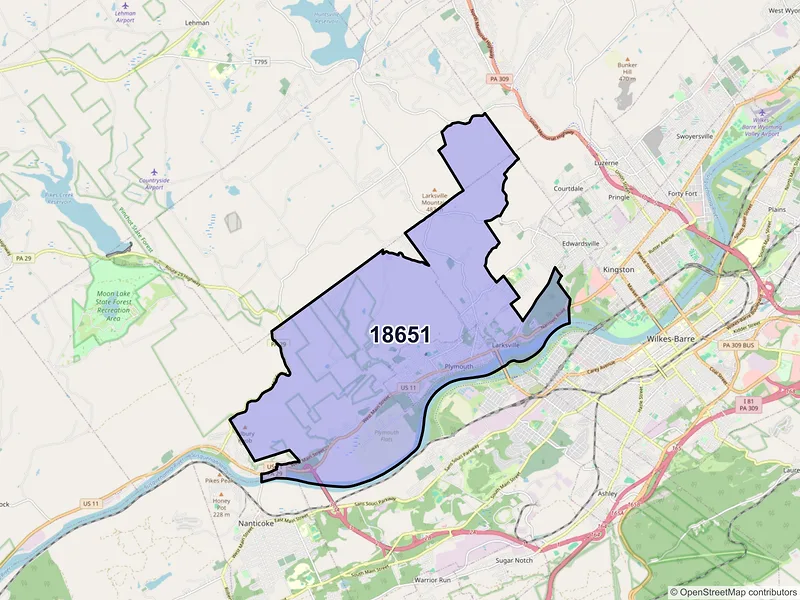 Map of ZIP Code 18651 — Plymouth, PA