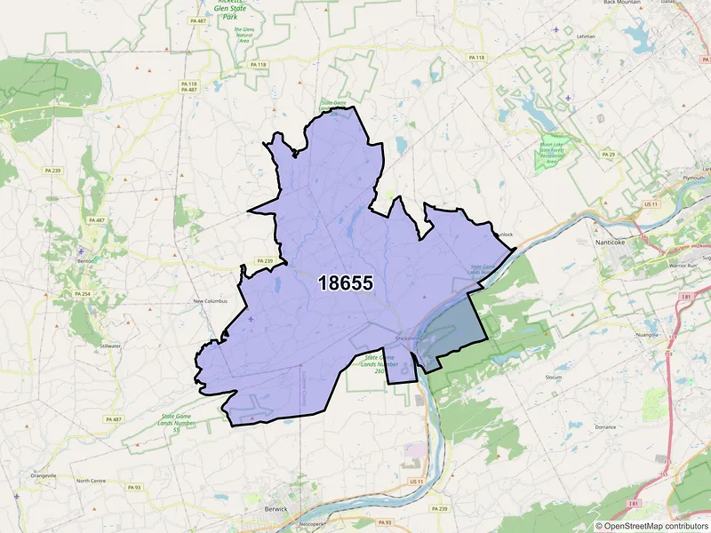 Map of ZIP Code 18655 — Shickshinny, PA