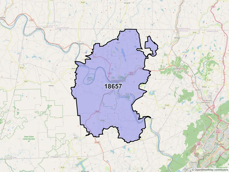 Map of ZIP Code 18657 — Tunkhannock, PA