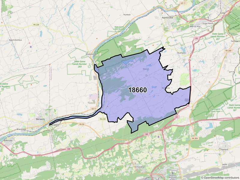 Map of ZIP Code 18660 — Wapwallopen, PA