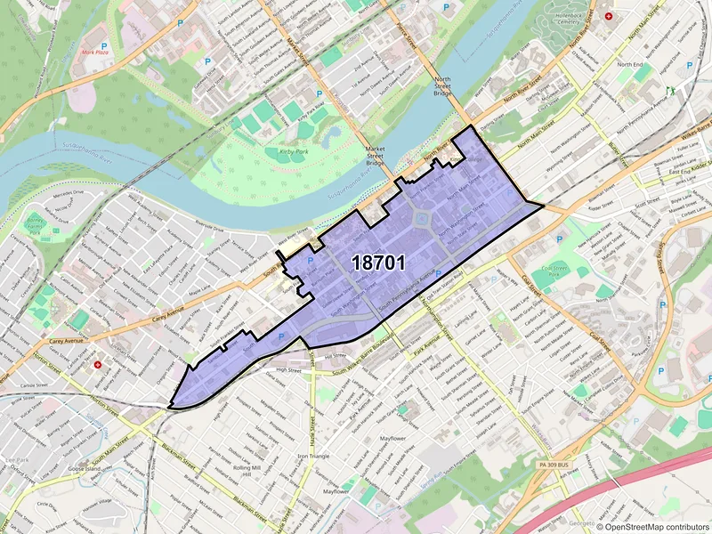 Map of ZIP Code 18701 — Wilkes Barre, PA
