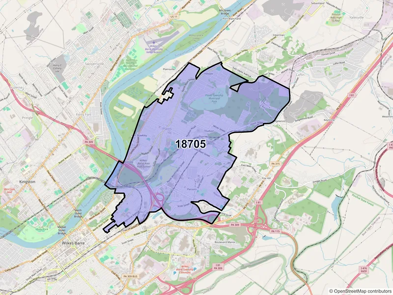 Map of ZIP Code 18705 — Wilkes Barre, PA