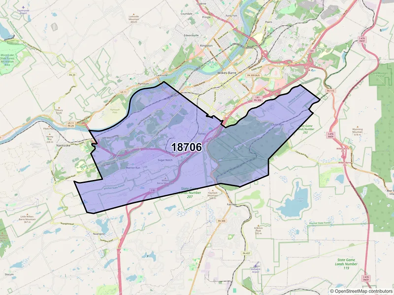 Map of ZIP Code 18706 — Wilkes Barre, PA