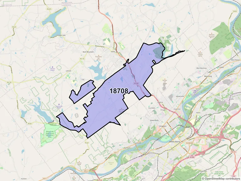 Map of ZIP Code 18708 — Shavertown, PA