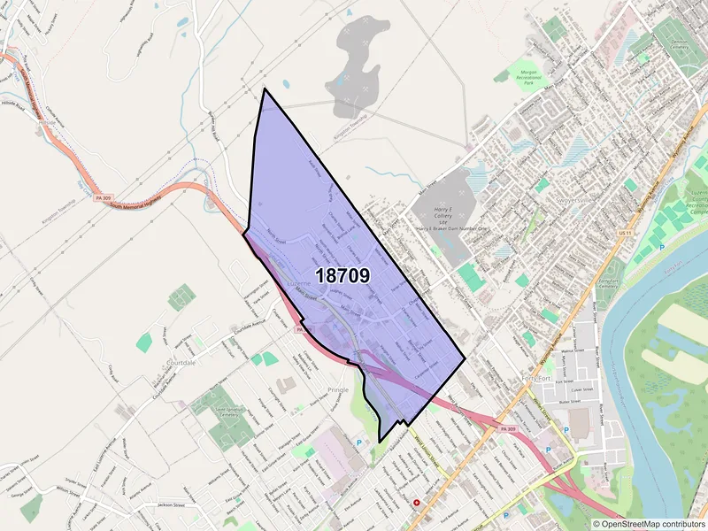 Map of ZIP Code 18709 — Luzerne, PA