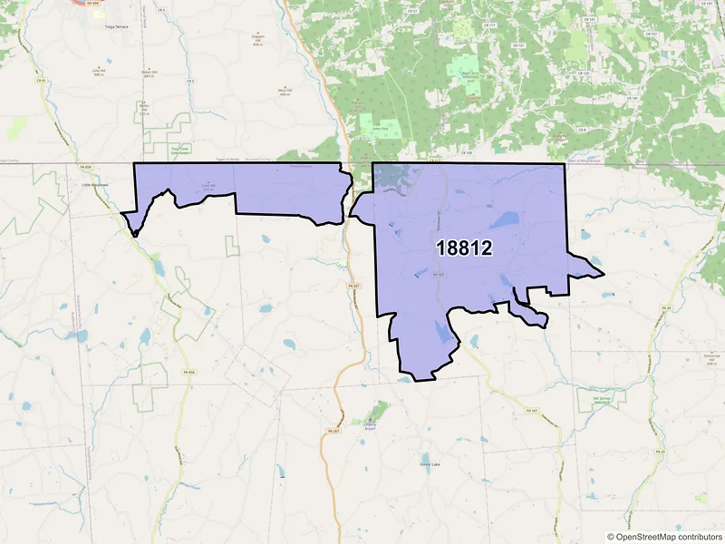 Map of Brackney, Pennsylvania and ZIP codes