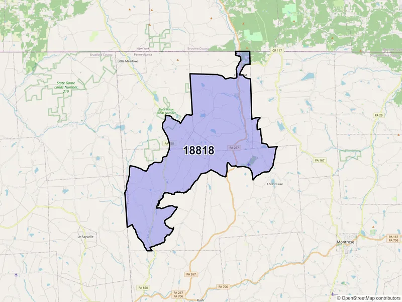 Map of ZIP Code 18818 — Friendsville, PA