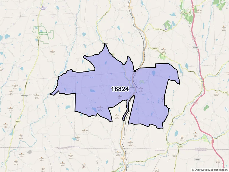 Map of ZIP Code 18824 — Hop Bottom, PA