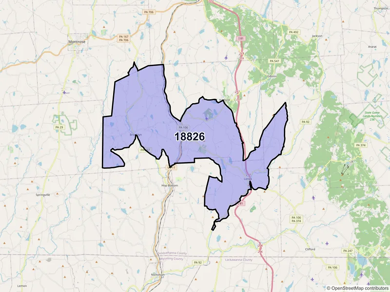 Map of ZIP Code 18826 — Kingsley, PA