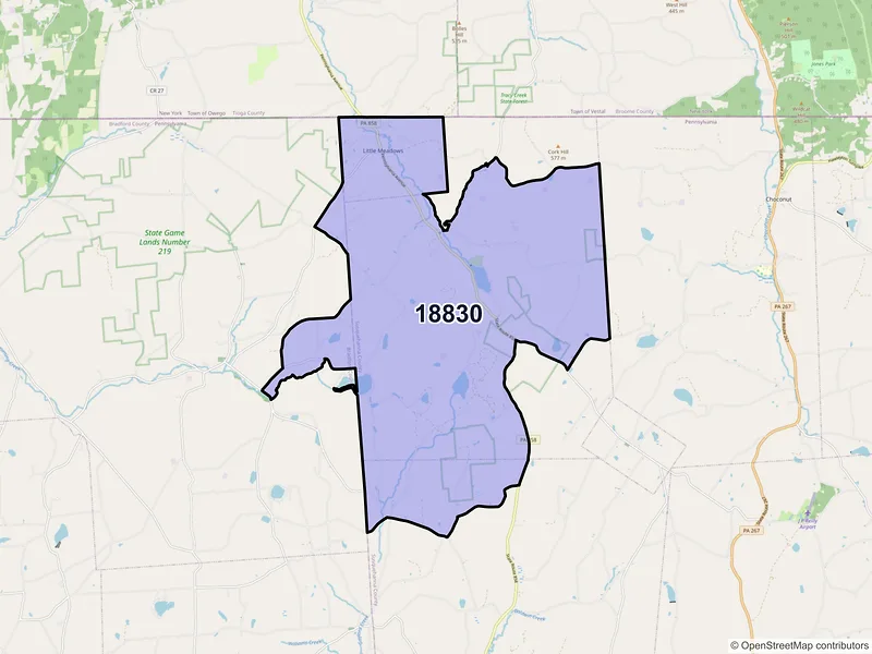 Map of ZIP Code 18830 — Little Meadows, PA