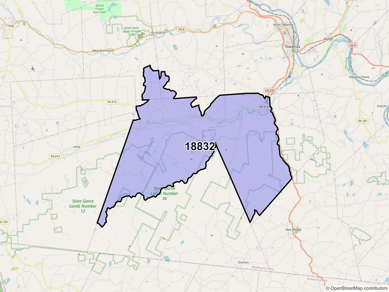 Map of ZIP Code 18832 — Monroeton, PA