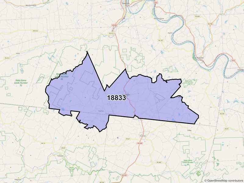 Map of ZIP Code 18833 — New Albany, PA