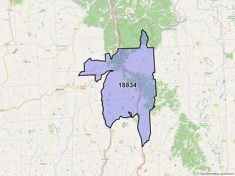 Map of New Milford, Pennsylvania and ZIP codes