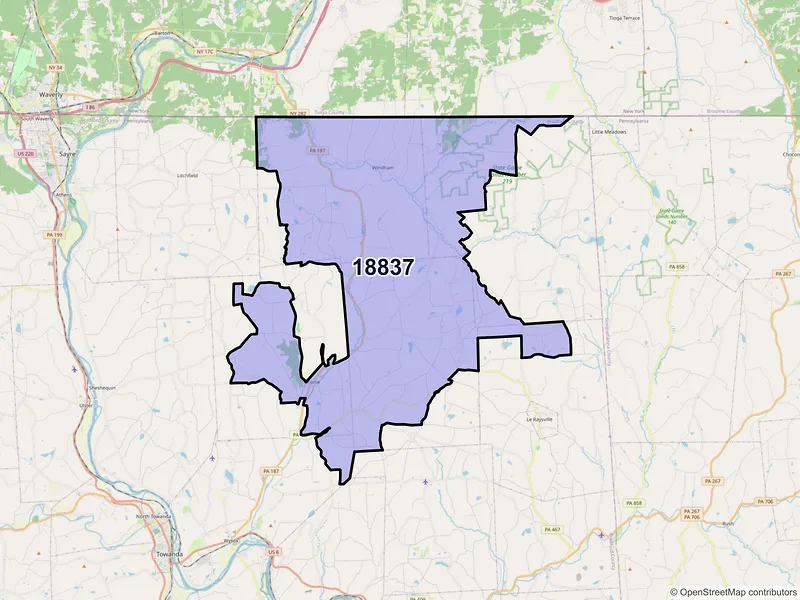 Map of ZIP Code 18837 — Rome, PA