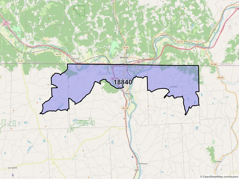 Map of ZIP Code 18840 — Sayre, PA