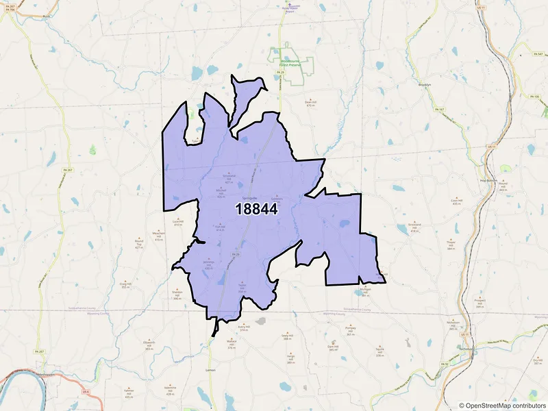 Map of ZIP Code 18844 — Springville, PA