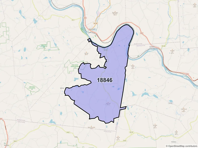 Map of ZIP Code 18846 — Sugar Run, PA