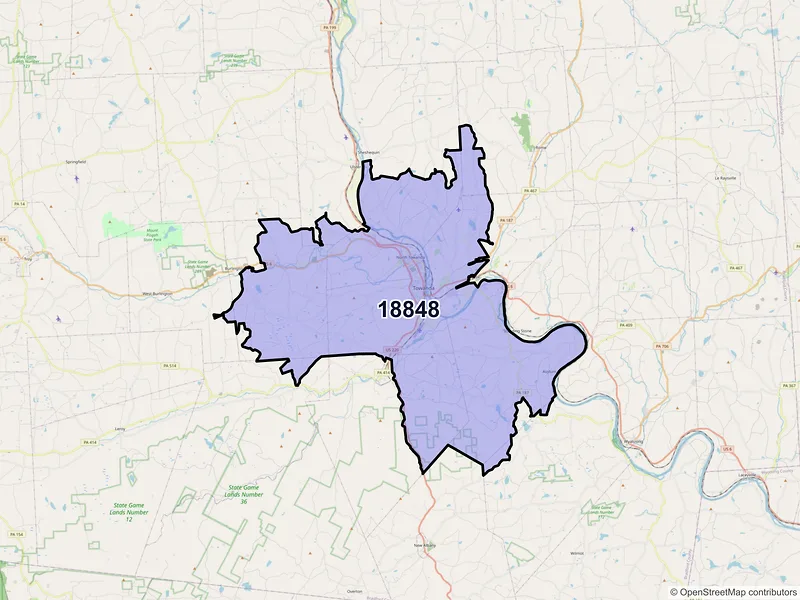 Map of ZIP Code 18848 — Towanda, PA