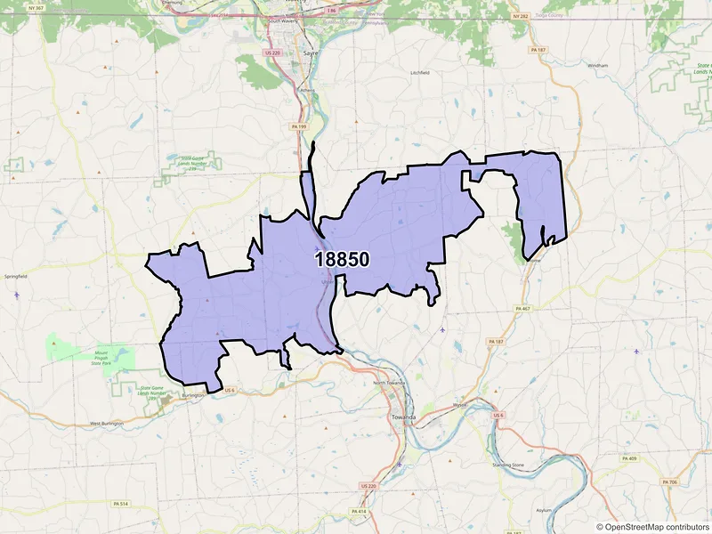 Map of ZIP Code 18850 — Ulster, PA