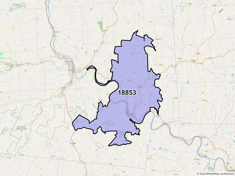 Map of Wyalusing, Pennsylvania and ZIP codes