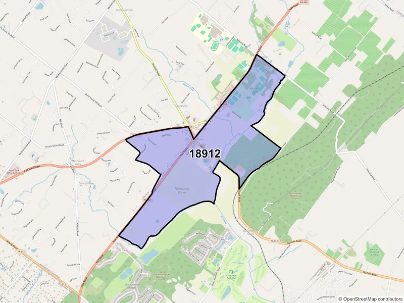 Map of Buckingham, Pennsylvania and ZIP codes