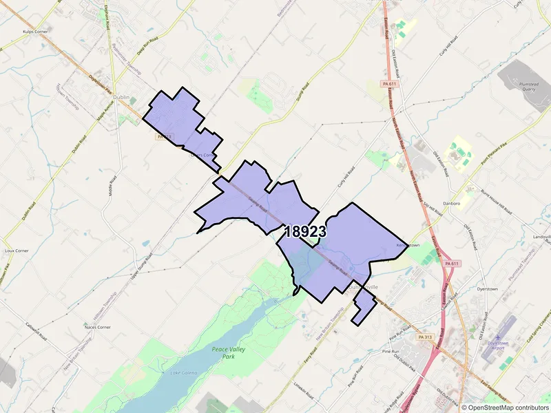 Map of Fountainville, Pennsylvania and ZIP codes