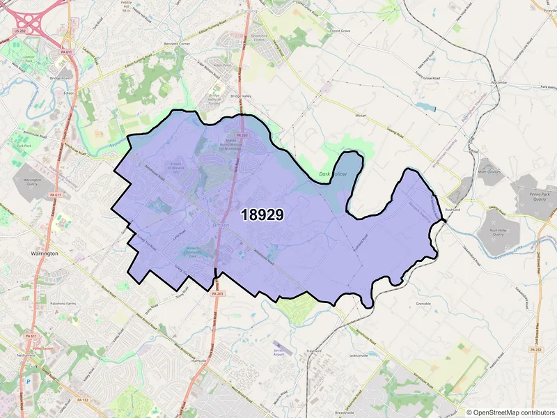 Map of ZIP Code 18929 — Jamison, PA