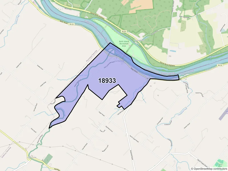 Map of ZIP Code 18933 — Lumberville, PA
