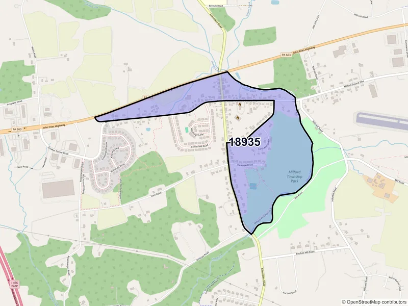 Map of Milford Square, Pennsylvania and ZIP codes