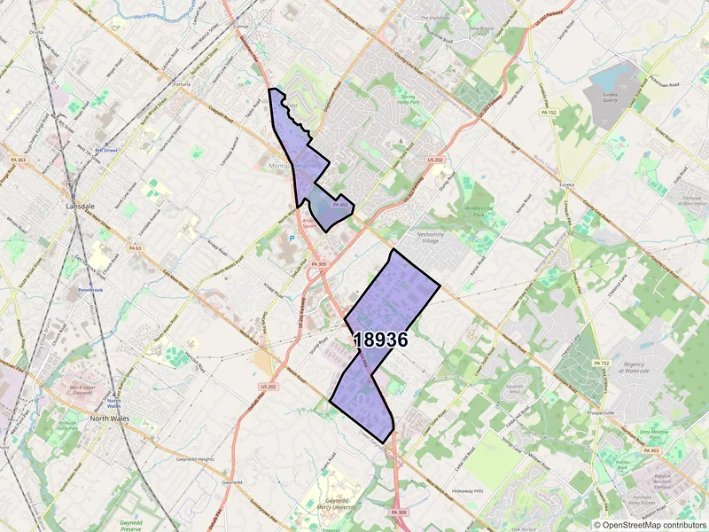 Map of Montgomeryville, Pennsylvania and ZIP codes