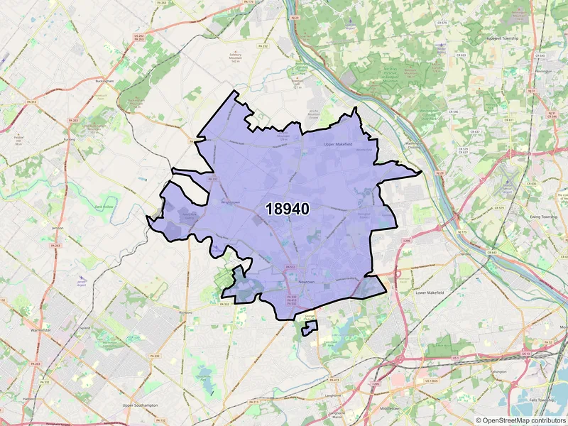 Map of Newtown, Pennsylvania and ZIP codes