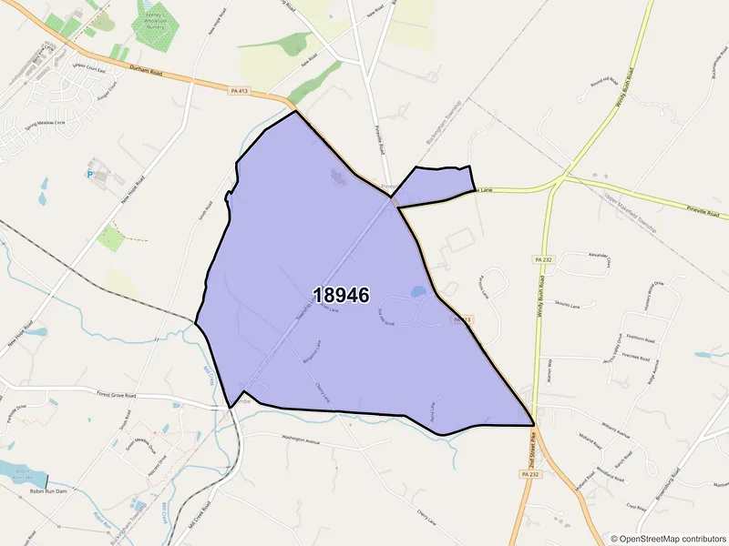 Map of Pineville, Pennsylvania and ZIP codes