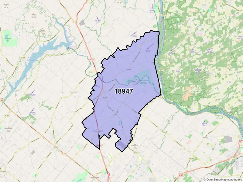 Map of ZIP Code 18947 — Pipersville, PA