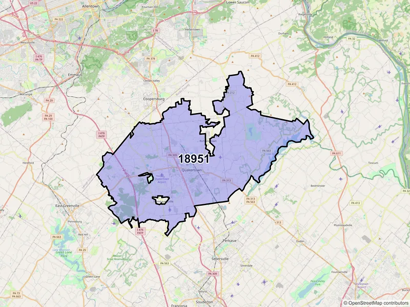 Map of Quakertown, Pennsylvania and ZIP codes