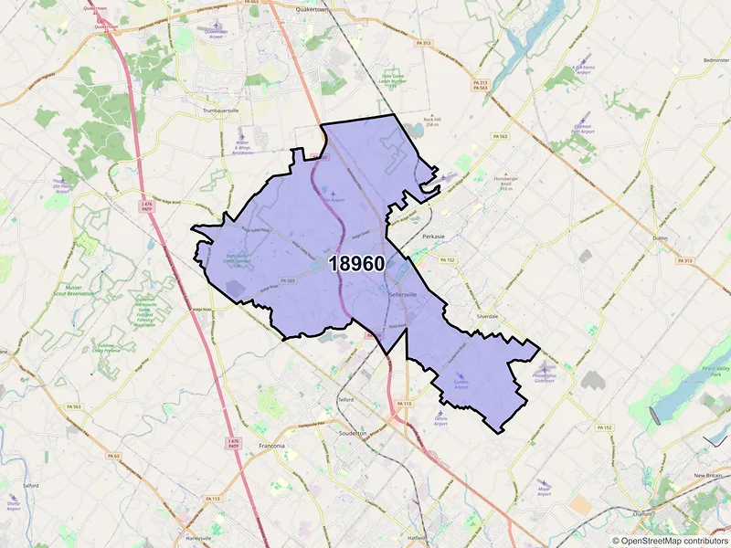 Map of Sellersville, Pennsylvania and ZIP codes