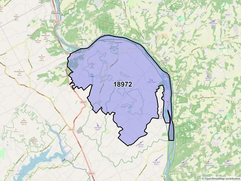 Map of ZIP Code 18972 — Upper Black Eddy, PA