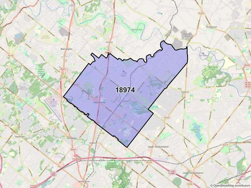 Map of ZIP Code 18974 — Warminster, PA