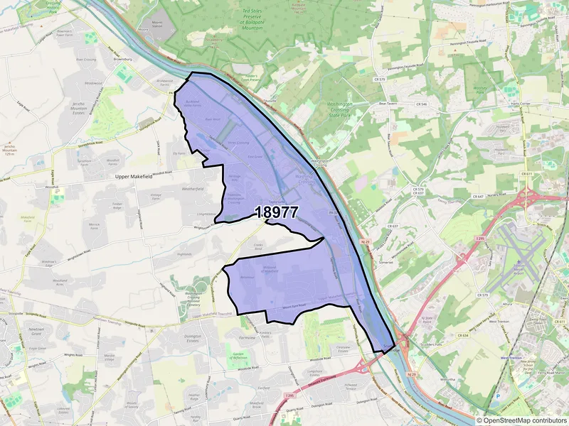 Map of ZIP Code 18977 — Washington Crossing, PA