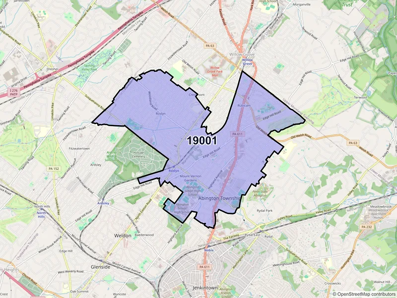 Map of ZIP Code 19001 — Abington, PA