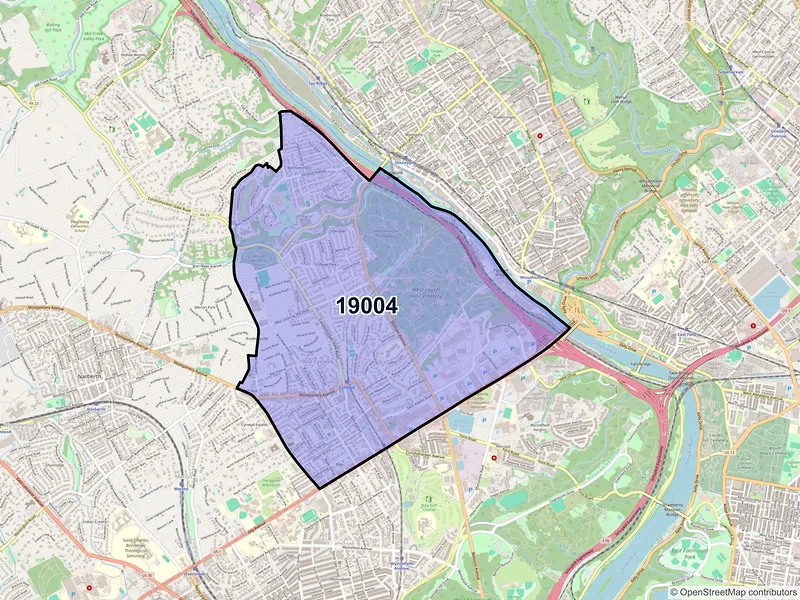Map of ZIP Code 19004 — Bala Cynwyd, PA