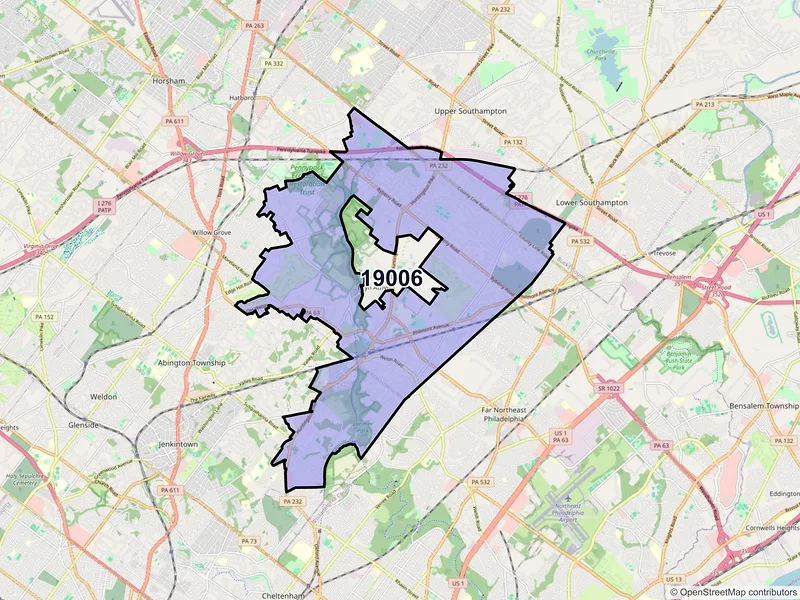 Map of ZIP Code 19006 — Huntingdon Valley, PA
